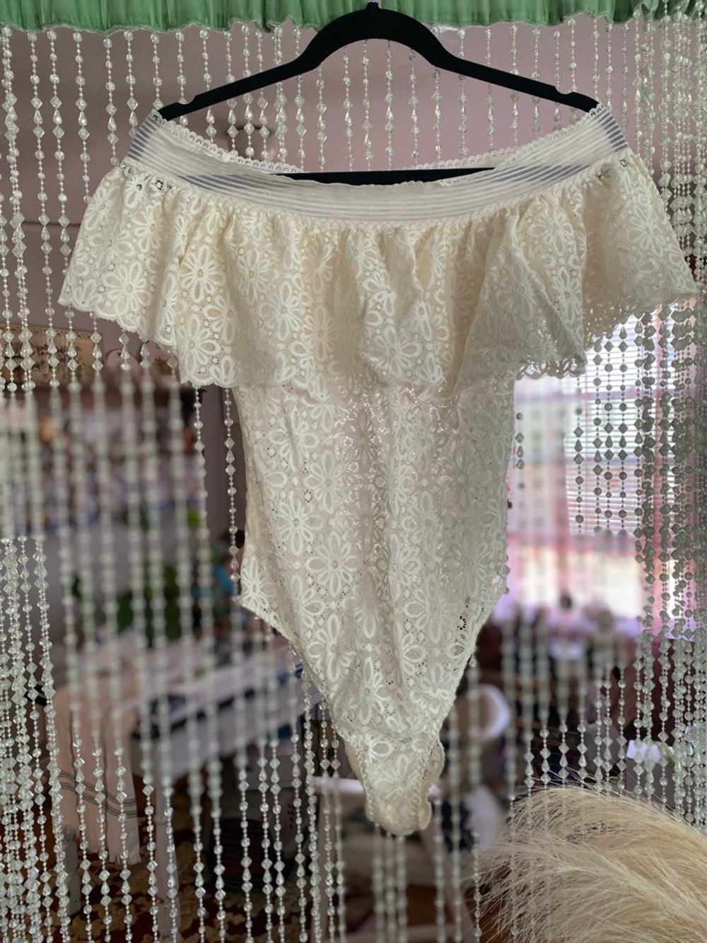 Ivory Off-Shoulder Lace Bodysuit